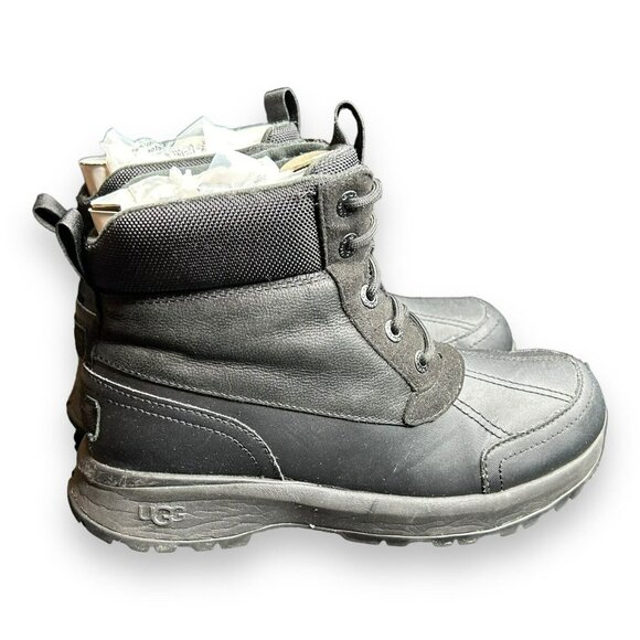 UGG EMMETT DUCK‎ BOOT BLACK LEATHER WATERPROOF LACE UP MEN\'S BOOTS US SIZE 7